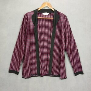 Exclusively Misook Cardigan Sweater Womens Medium Multicolor Striped Tight Knit